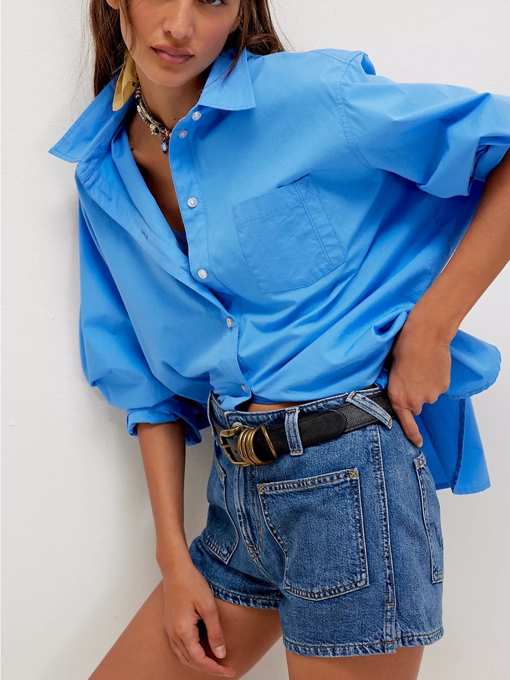 Free People We The Free Bettie Sailor Shorts Med Wash Denim Size 27 Retail $68 - Picture 2 of 15